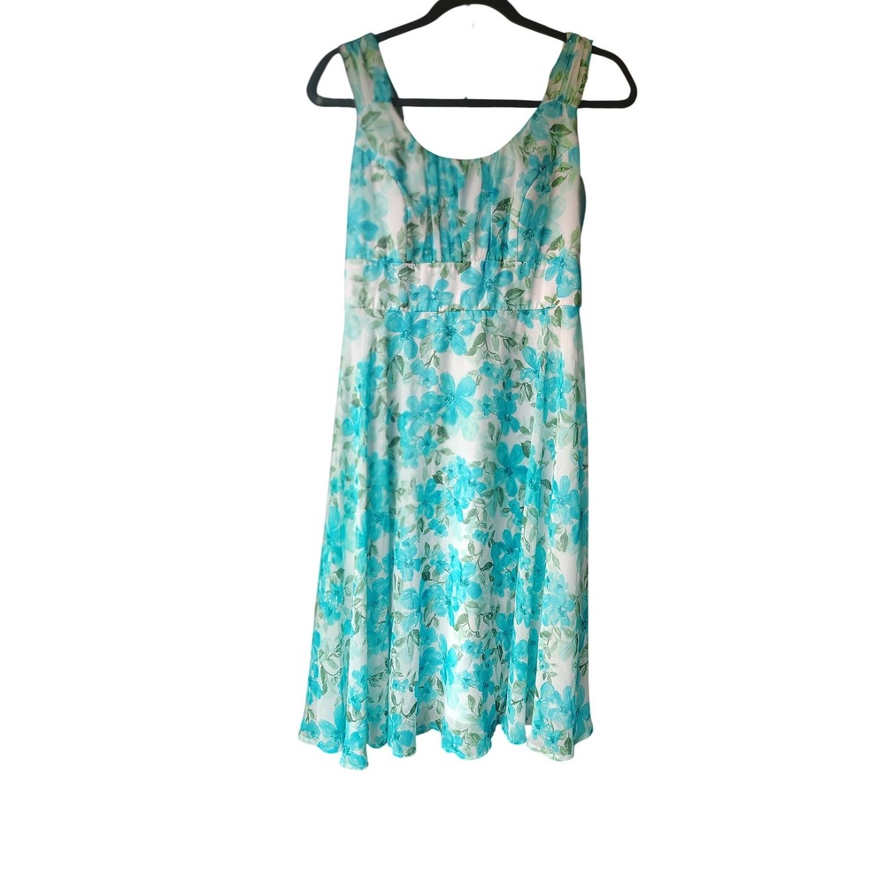 Connected Apparel Floral Midi Dress Turquoise Green White Petite 8P Sleeveless